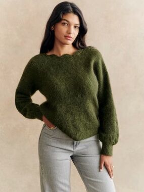 NWOT Sezane Boatneck Olive Green Stacy Sweater